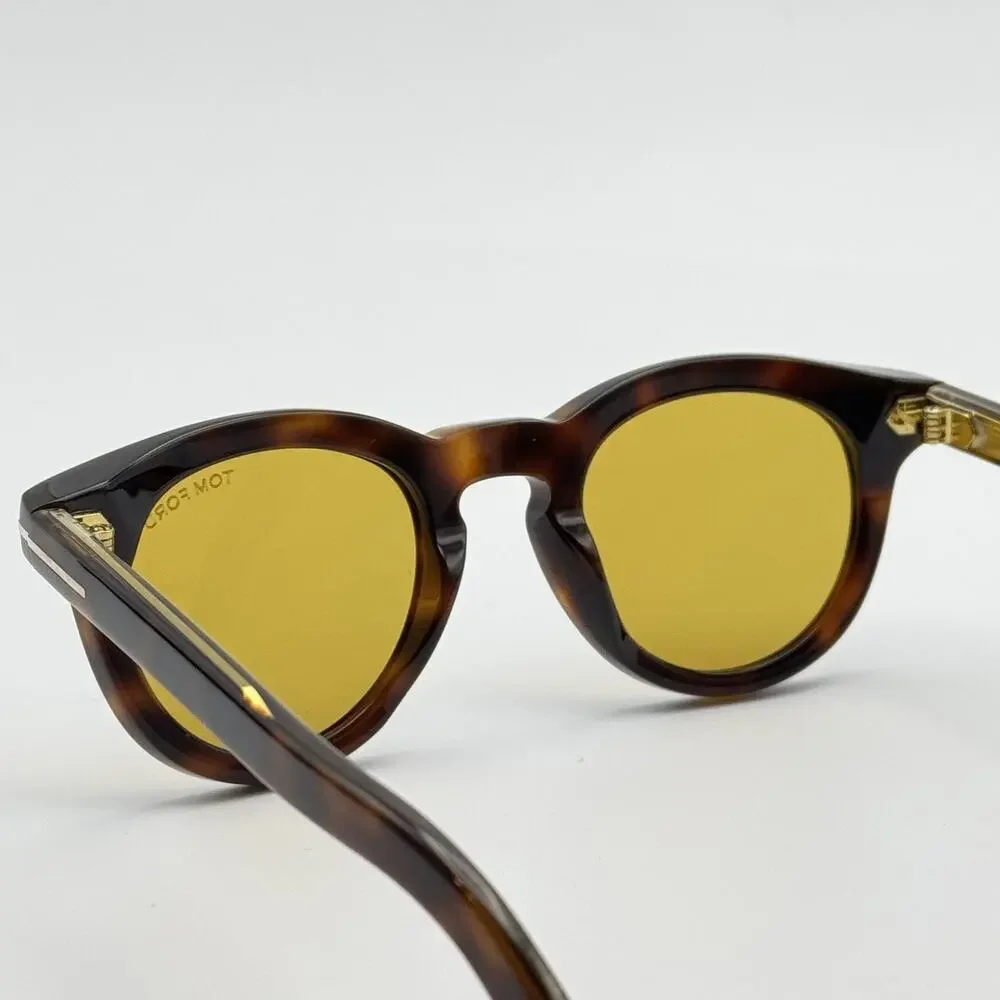 Tom Ford Sunglasses TF1325 53E Icon Collection Tortoise Round Pantos Amber Lens